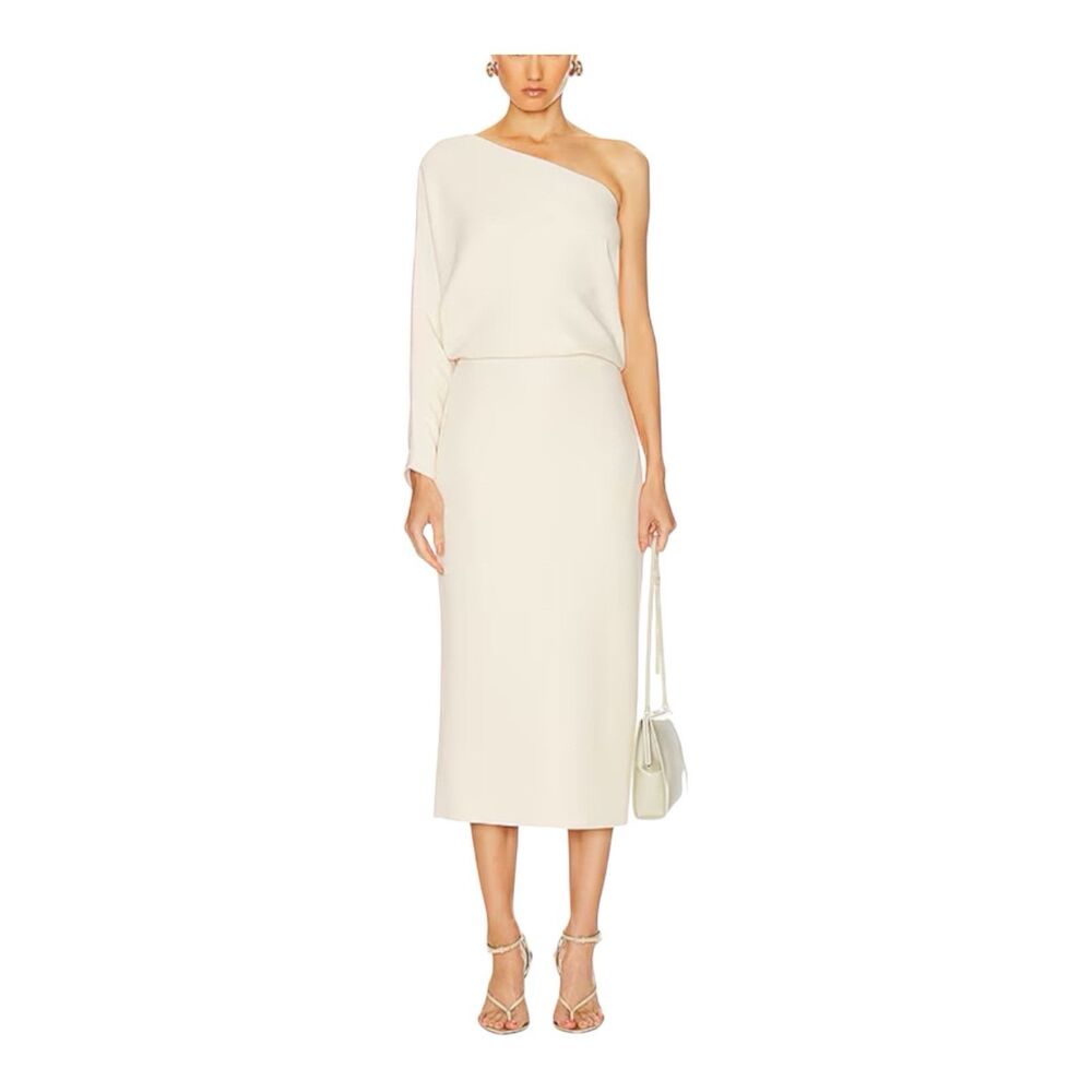 Alexis Serenity One Shoulder Midi Dress Sz M Cream Ivory Blouson Minimalist